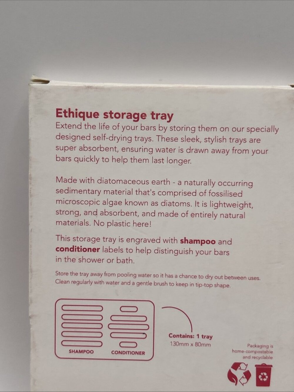 Ethique Storage Tray Pink for Solid Shampoo & Conditioner Hair Bars Fits 2 - Picture 4 of 11
